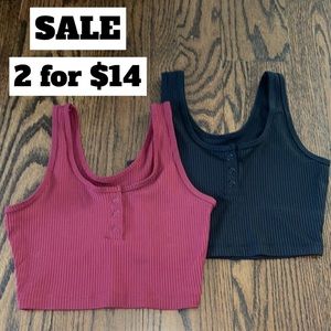 Aeropostal 2 for $14 Black & Pink Front Button Crop Tops